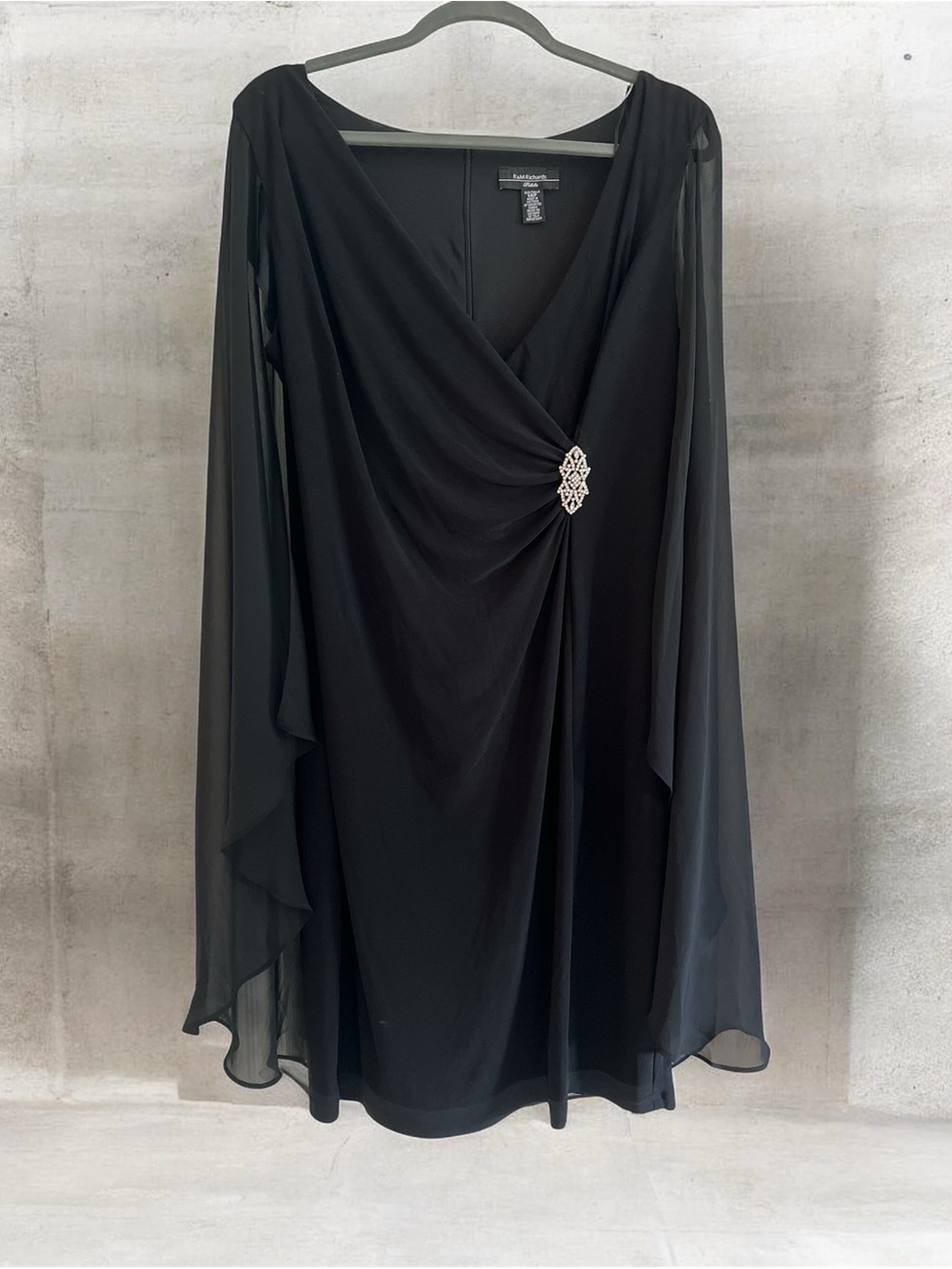 Black Chiffon Duster Cape Black Evening Dress with Rhinestone Accent